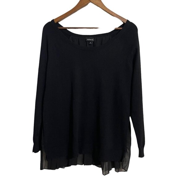 Torrid Women's Black Boat Neck Micro Ribbed Pleated Chiffon Back Sweater Medium - Picture 3 of 8